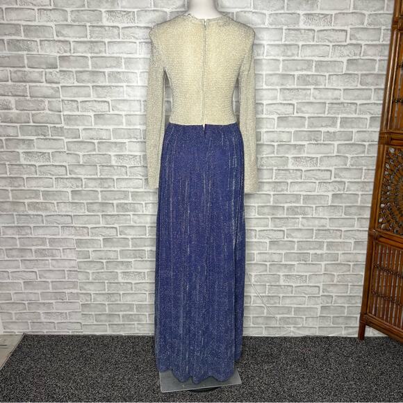 Vintage 70s Lane Bryant Tall Shop glam blue silver sparkle maxi dress 12 TALL - Picture 3 of 10